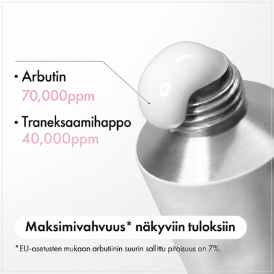 Arbutiinin ja traneksaamihapon pitoisuudet Arbutin 7% Brightening Cream -voiteessa
