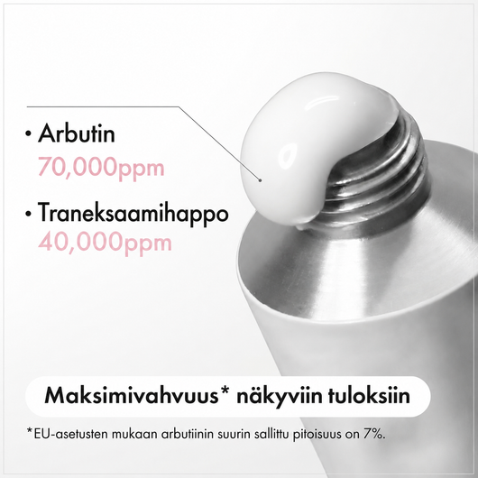Arbutiinin ja traneksaamihapon pitoisuudet Arbutin 7% Brightening Cream -voiteessa