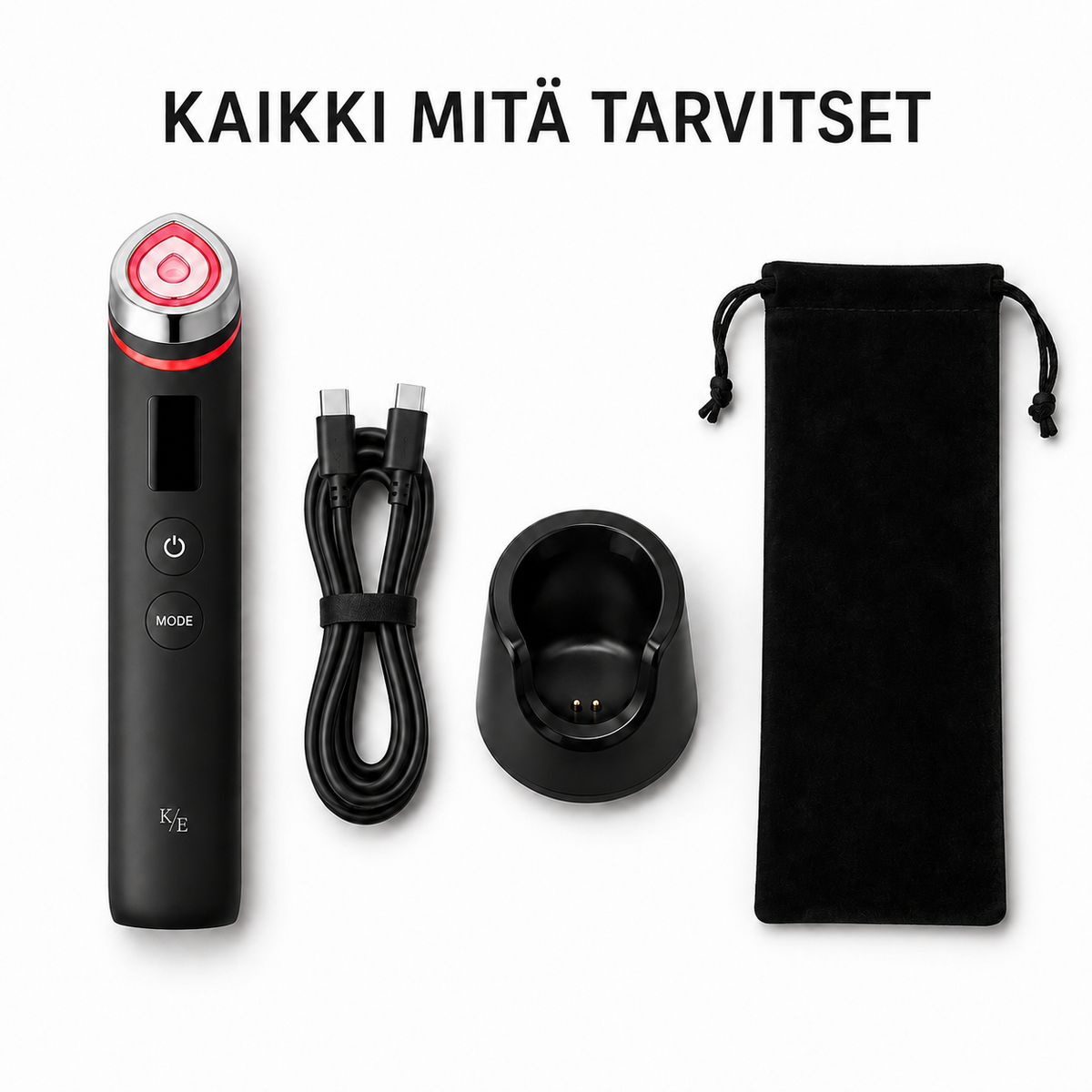 Essence Lift Pro -laite, latausjohto, latausteline ja säilytyspussi