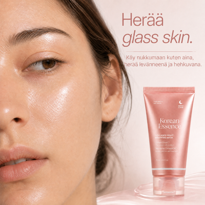 Naisen hehkuva iho ja Glass Skin -yönaamion tuubi