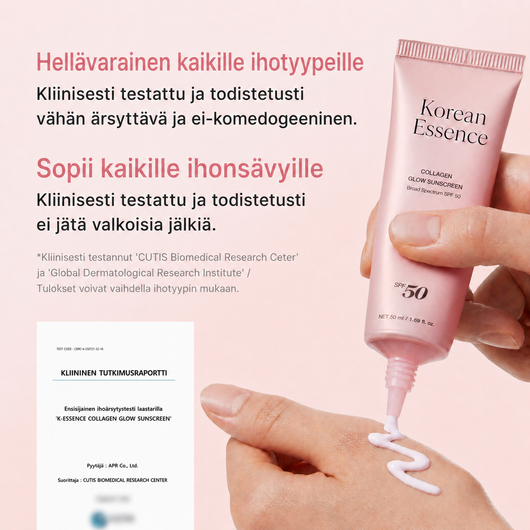 Collagen Glow -aurinkosuoja sopii kaikille ihotyypeille ja ihonsävyille