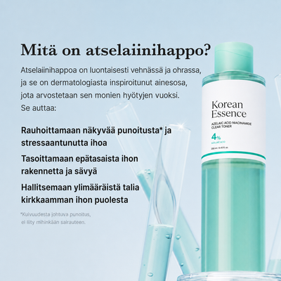 Tietoa atselaiinihaposta ja Azelaic Clear Toner -pullo