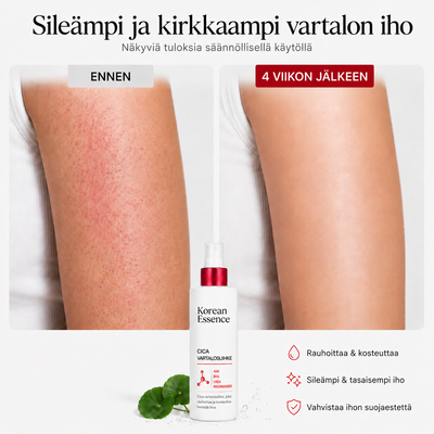 Ennen ja jälkeen kuvat käsivarren ihosta neljän viikon käytön jälkeen