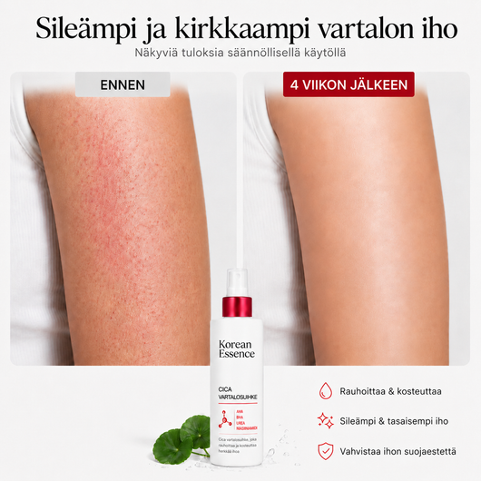 Ennen ja jälkeen kuvat käsivarren ihosta neljän viikon käytön jälkeen
